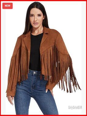 Fringe Leather Jacket Women Cropped Suede Coat Western Cowgirl Outfit